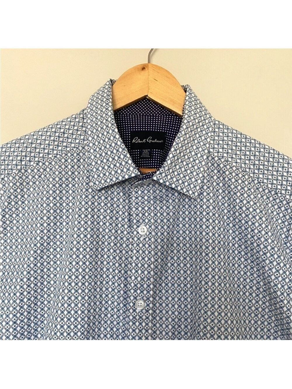 Robert Graham Men's L (16X32/33) Flip Cuff Blue Floral Button Up Dress Shirt